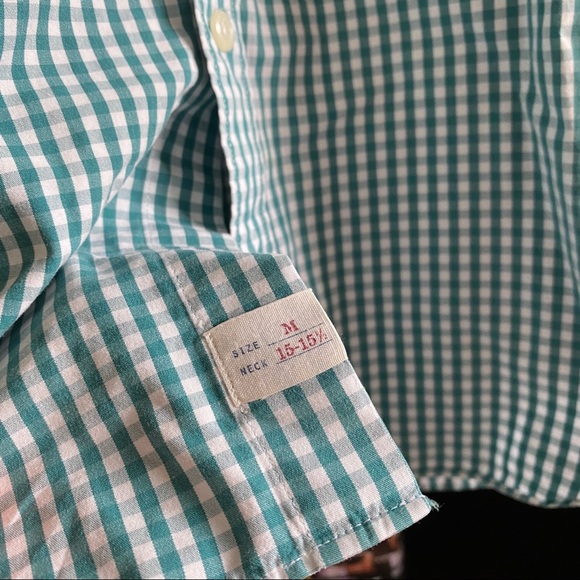 J. Crew classic gingham long sleeved button down shirt in green and white Medium - Picture 3 of 5